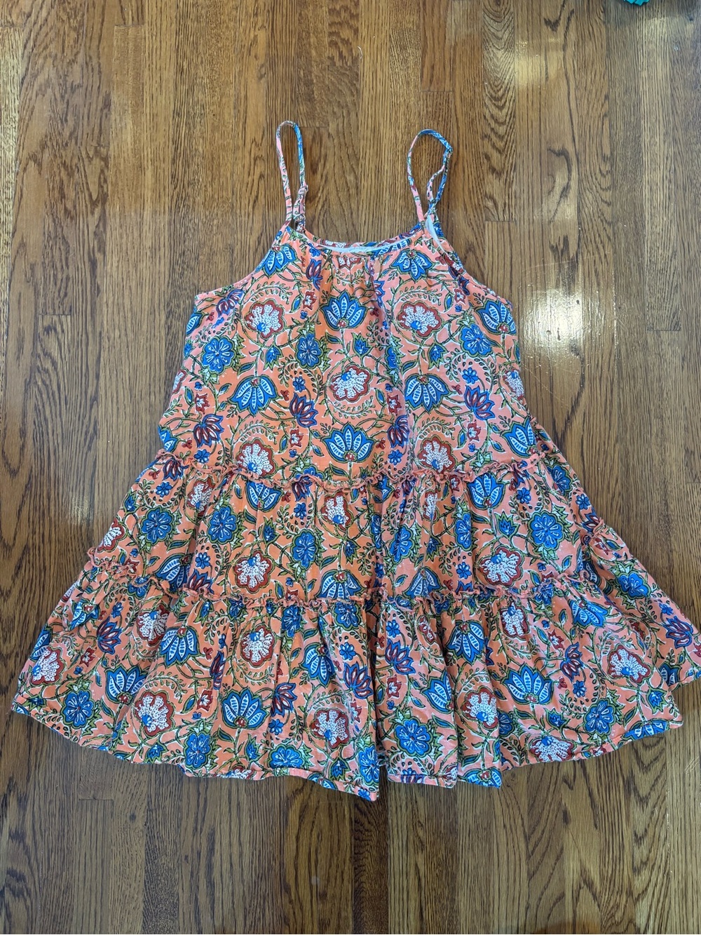 Maisie 100% Cotton Floral Tiered Sundress - Peach & Blue
